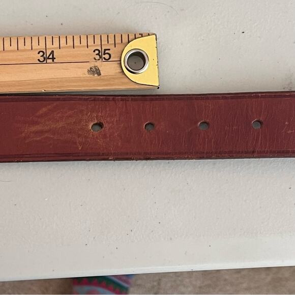 Vintage Scrimshaw Leather and Brass Belt Buckle Sailboat Clipper Ship 36” Belt - Picture 7 of 8